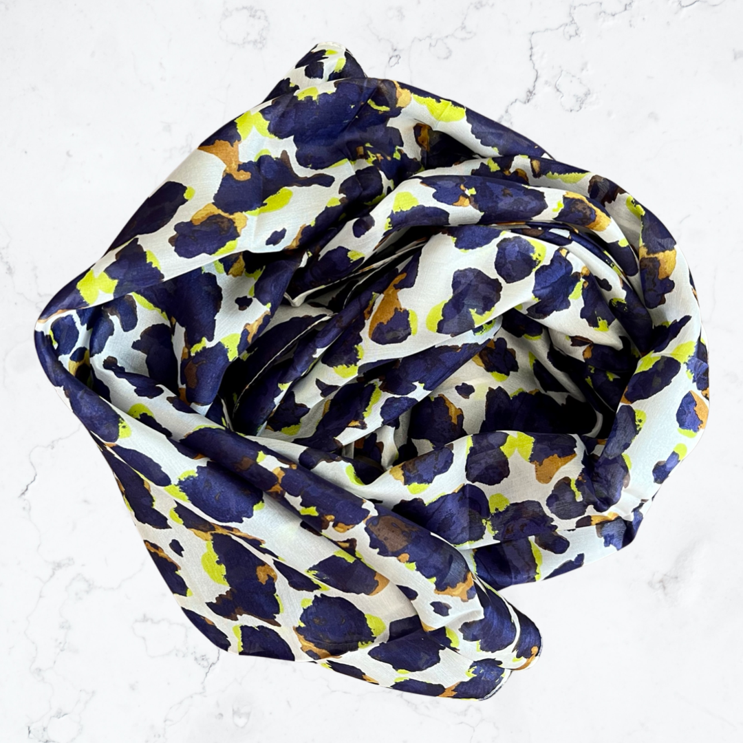 Blue small flower long silk scarf